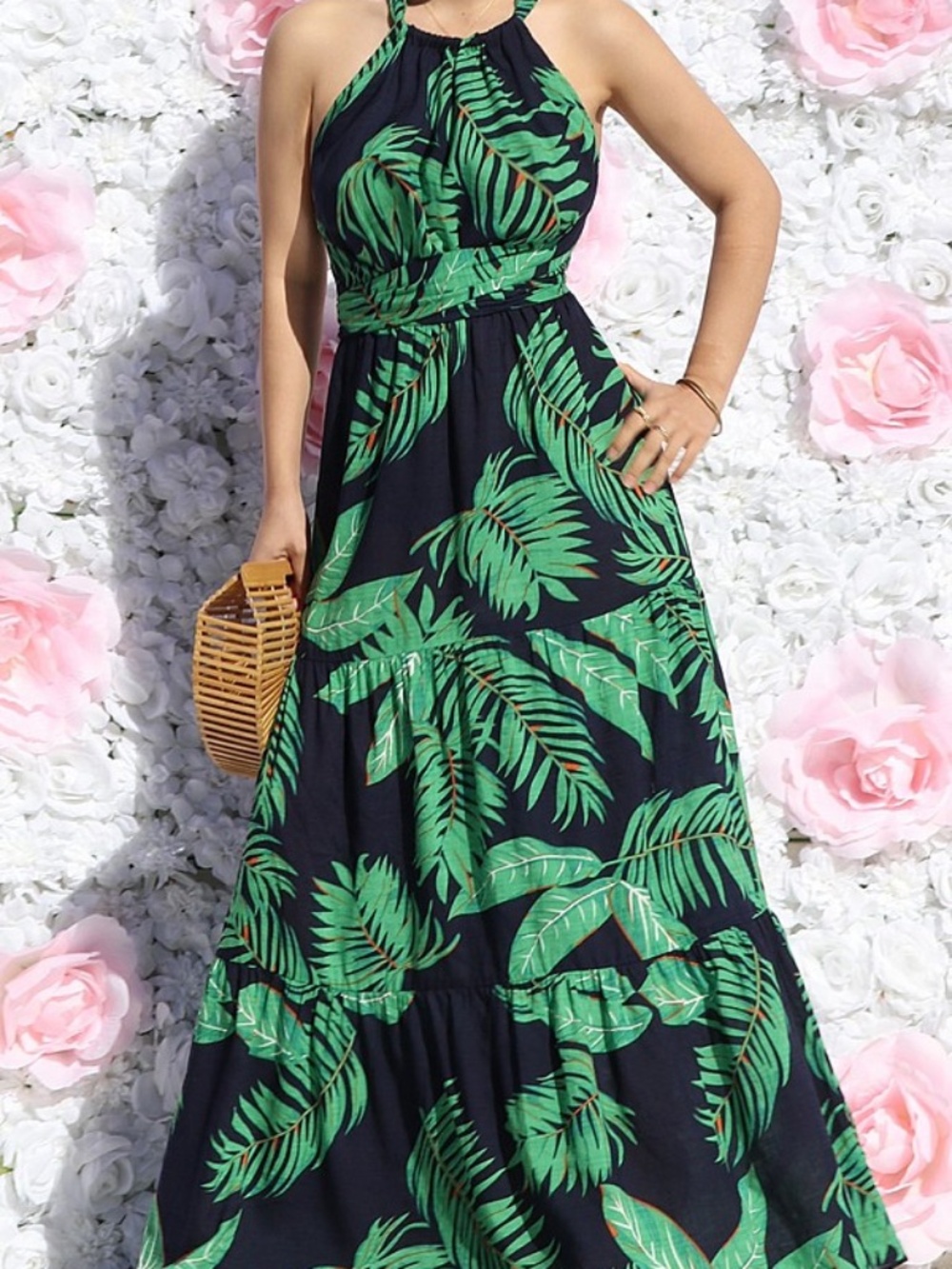 Palm Breeze Halter Maxi Dress